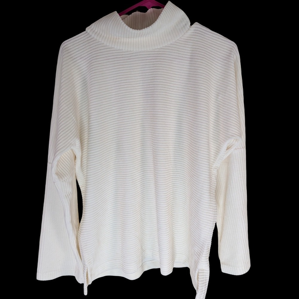 Rafaella Mock Neck Sweater Women Small Cream Egret Ribbed Knit Drop Shoulder NWT